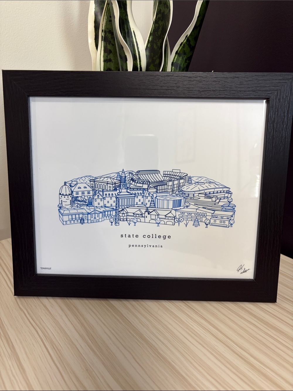 State College Pennsylvania Skyline Print in Blue - Framed Home Art